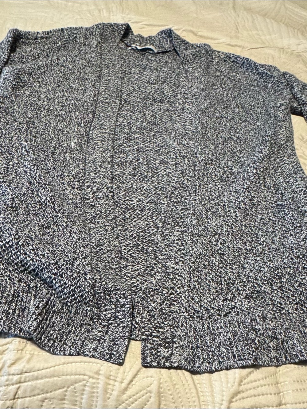LOFT Marled Black and White Open-Front Cardigan Sz M